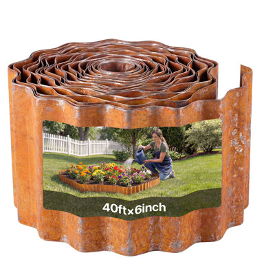 Carbon Steel Landscape Edging, 40 ft x 6 in Steel Edging for Landscaping with Gloves, Easy-to-Install Bendable Metal Strips, Metal Garden Edge Border for Flower Bed, Yard Pathway, Rust