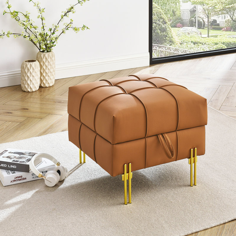 Repose-pieds de rangement contemporain avec pieds en acier inoxydable pour l'espace de vie, Brun