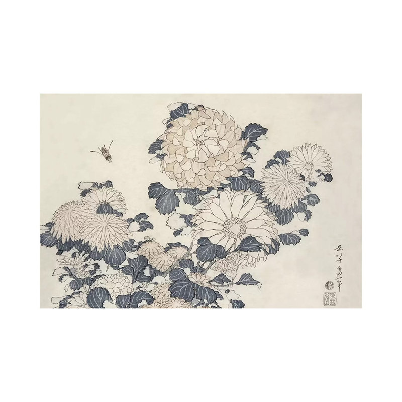Abeille et chrysanthèmes - Giclée sur toile tendue avec châssis, H 12 po x l 18 po