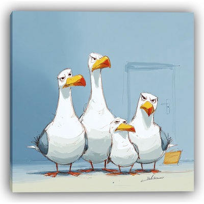 Mouettes en soirée - Scène côtière humoristique