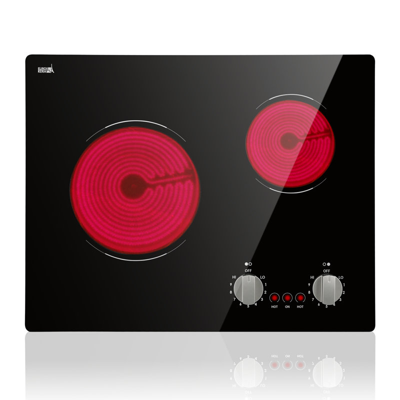 2-Burner Electric Cooktop, 3700W 21-Inch Ceramic Glass Stove Top With 9-Level Knob Control For Apartment Kitchen