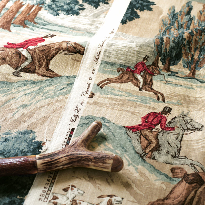 Tally Ho Fabric, Teal/Ruby