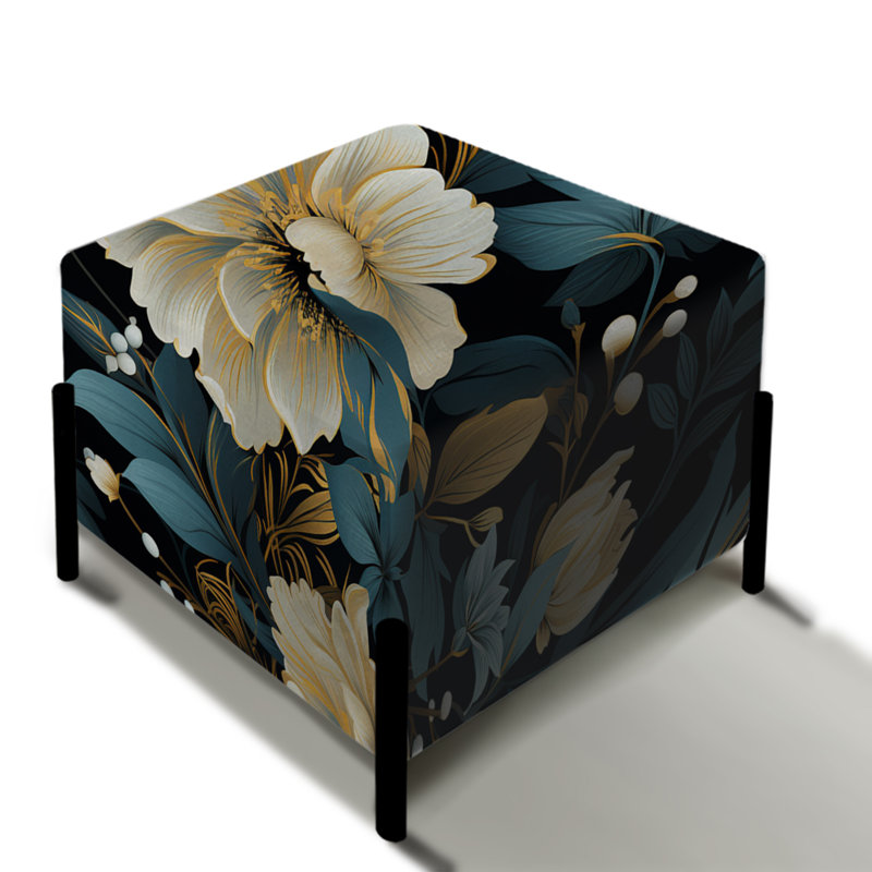 Beige et bleu Damask Fusion - Repose-pieds carré damassé