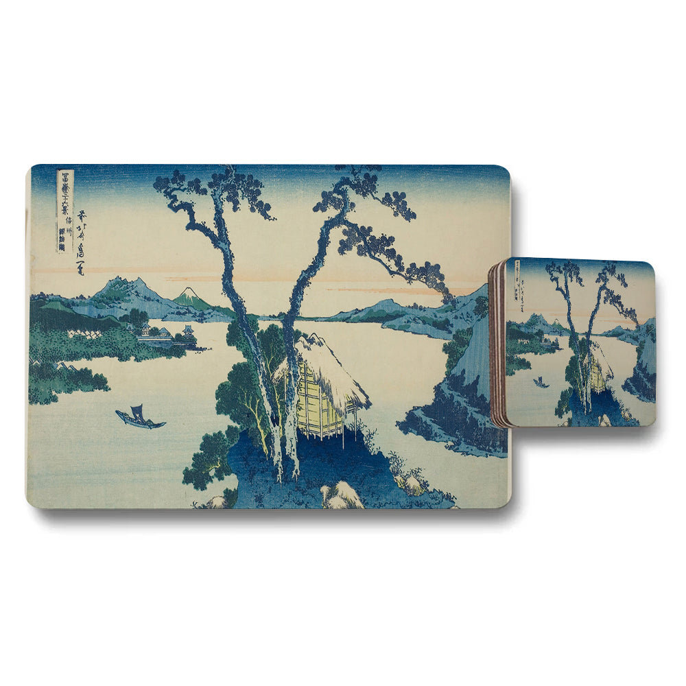 Ukiyoe Japanese Landscape Placemats And Coaster Set