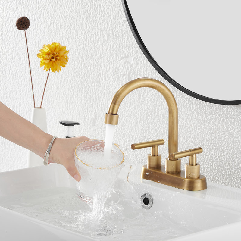 Centerset 2-handle Bathroom Faucet with Drain Assembly, Antique Brass