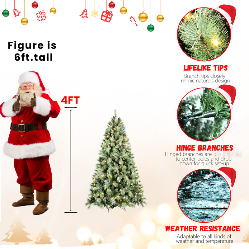Arbre de Noël de 7,5 pi avec 450 lumières à DEL blanc chaud pré-enfilées, 1588 pointes mixtes, 92 branches de pin, support en métal pour une durabilité à long terme et une branche à charnière à aiguille dure