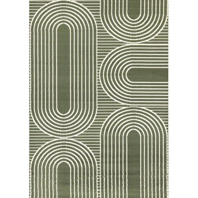 Fresno Green Cream Curved Lines Area Rug