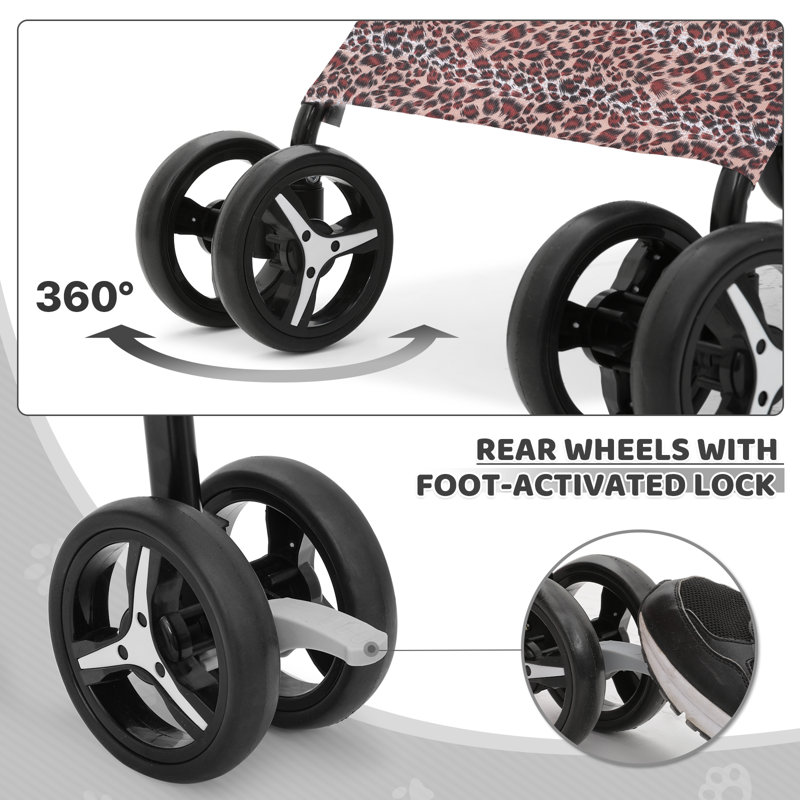 Leopard Print Steel Frame Dog Stroller with Mesh Windows