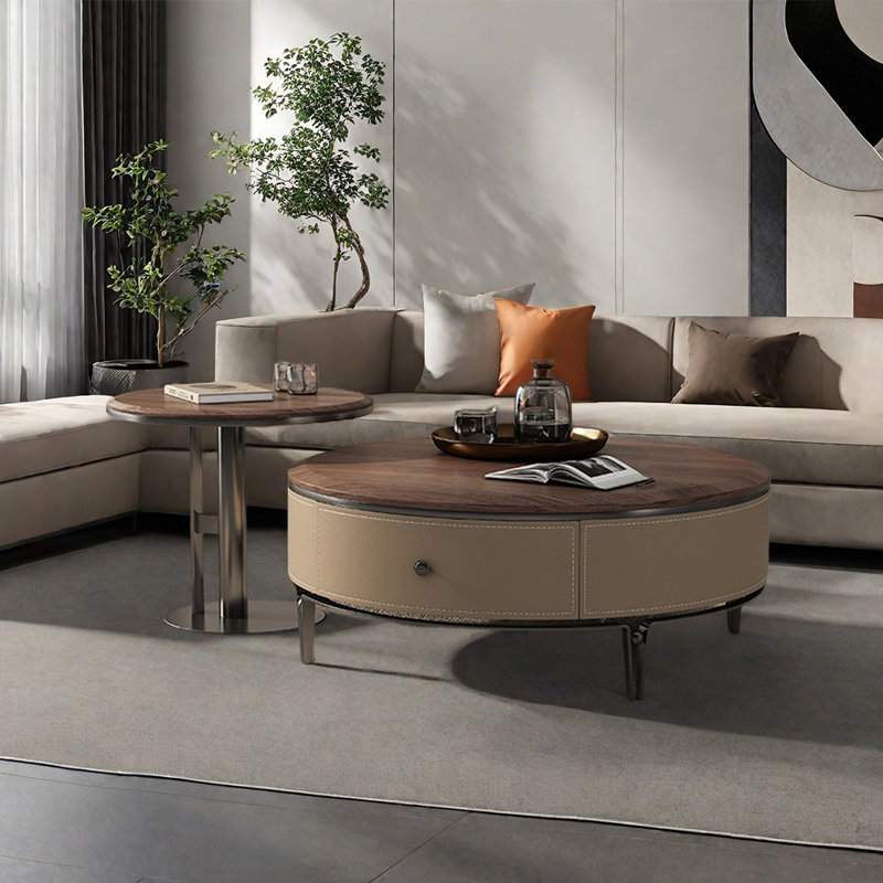 Modern and simple round coffee table set, 15.7" H x 35.4" L x 35.4" W