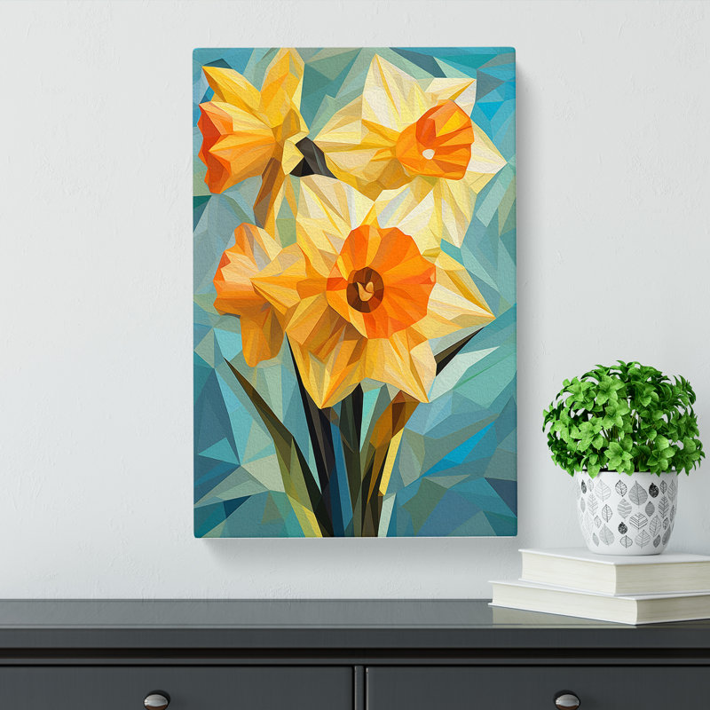 Daffodil Flower Cubism - Wrapped Canvas Print, 50cm H x 35cm W x 3cm D