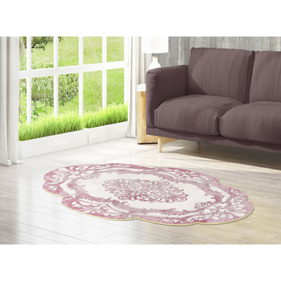 Tapis rose / crème tissé à la machine Eitzen