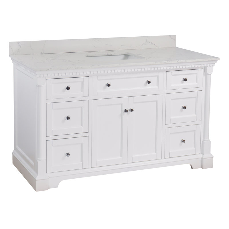 Fossen 60'' Single Bathroom Vanity with Top, White, Engineered Marble