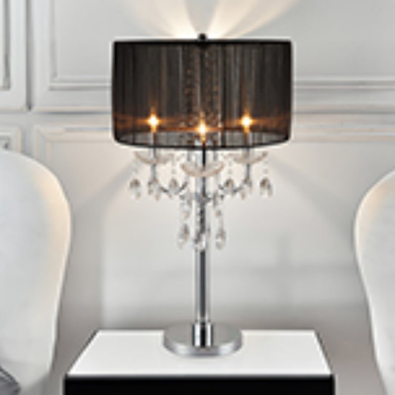 LAMPE DE TABLE INSPIRÉE EN CRISTAL NOIR / NOIR DE 29,5 po (1 PC / RTC), lampe tactile de style candélabre moderne, lampe de table
