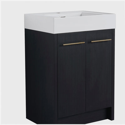 Meuble-lavabo autoportant de 24 po avec lavabo en résine, avec porte à fermeture douce, ensemble KD