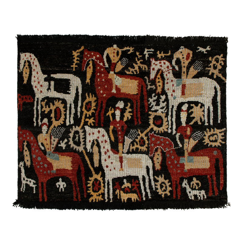 Tribal Rug In Black, Red And White Pictorial Pattern By Rug & Kilim, Rectangle 5' x 7'