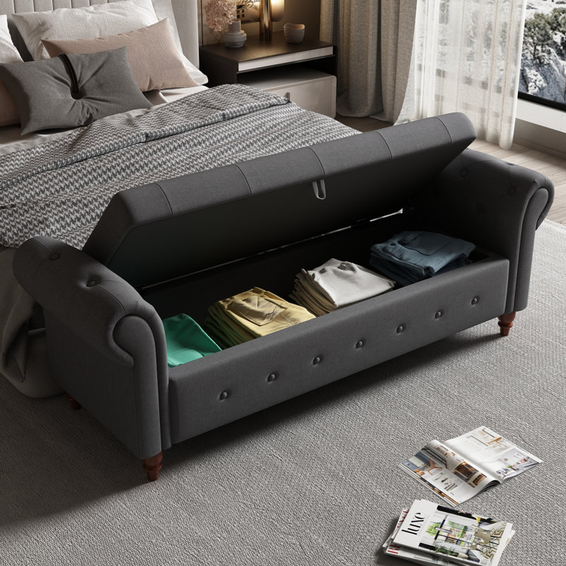 Banc avec siège capitonné et accoudoirs, Dark Gray