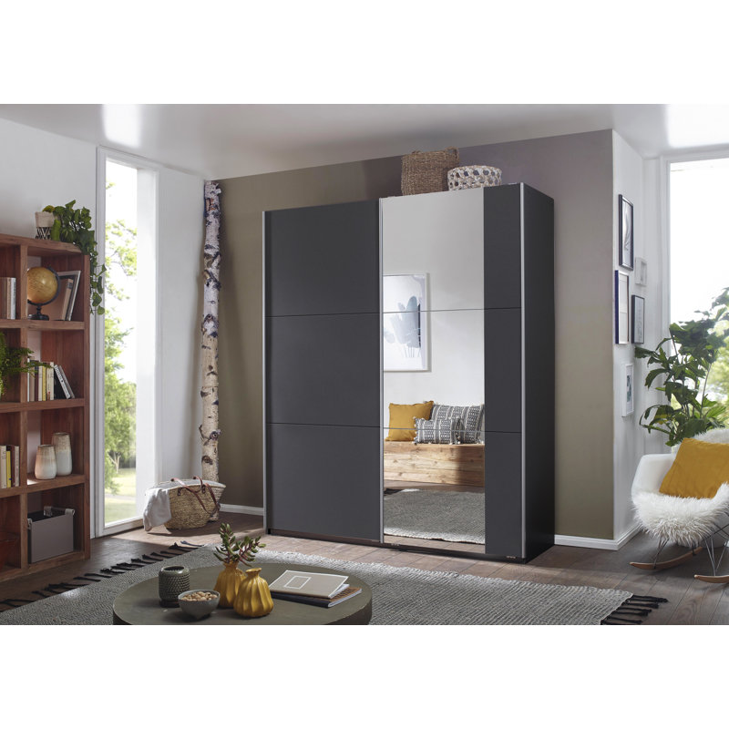 Santiago Wardrobe with Mirror and Three Different Equipment Options, 210cm H x 175cm W x 59cm D, Grey Metallic with Mirror