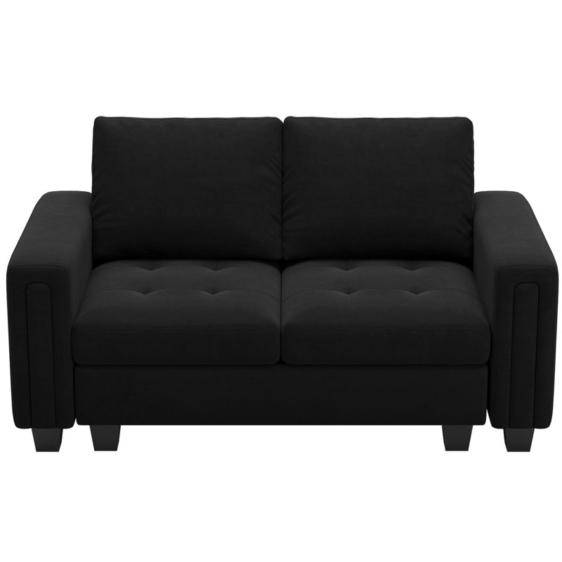 Shavera 59.8'' Wide Velvet Small Sofa Love-seat Couch Apartment Sofa Hallway Sofa, Black