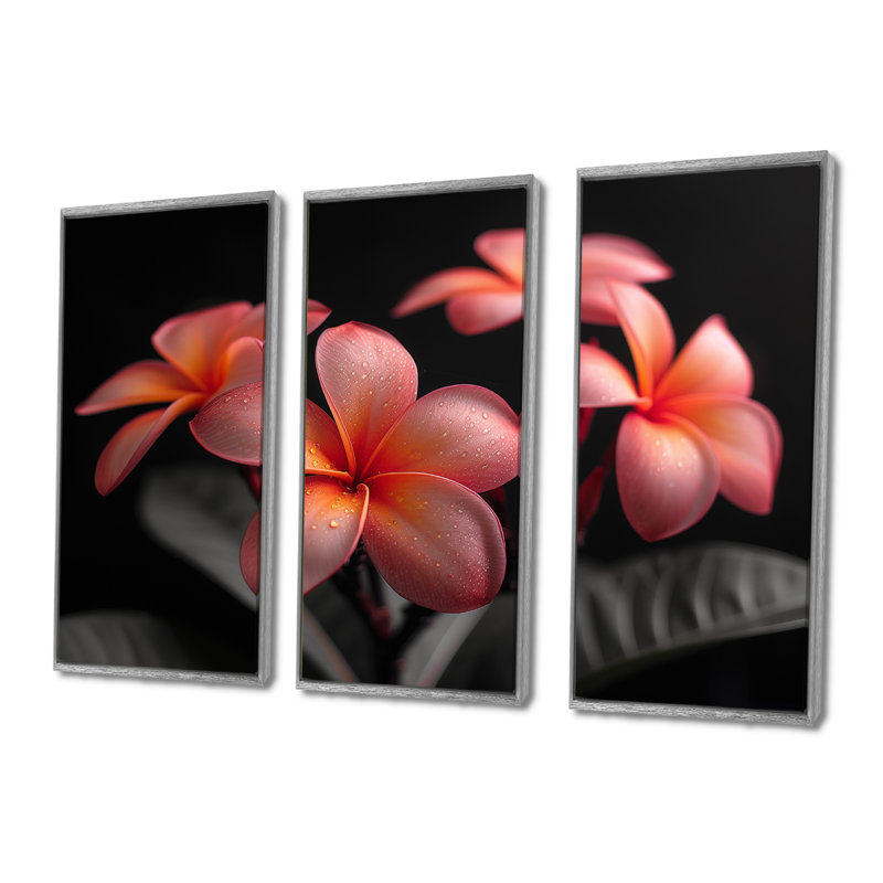 Ensemble de salon d'art mural Neumann - Plumeria, H 28 po x l 36 po x P 1 po, Toile argentée avec cadre flottant