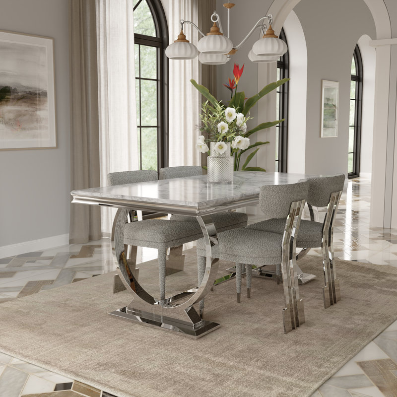 Ensemble de table de salle à manger 5 pièces avec 4 chaises, Gris / argent