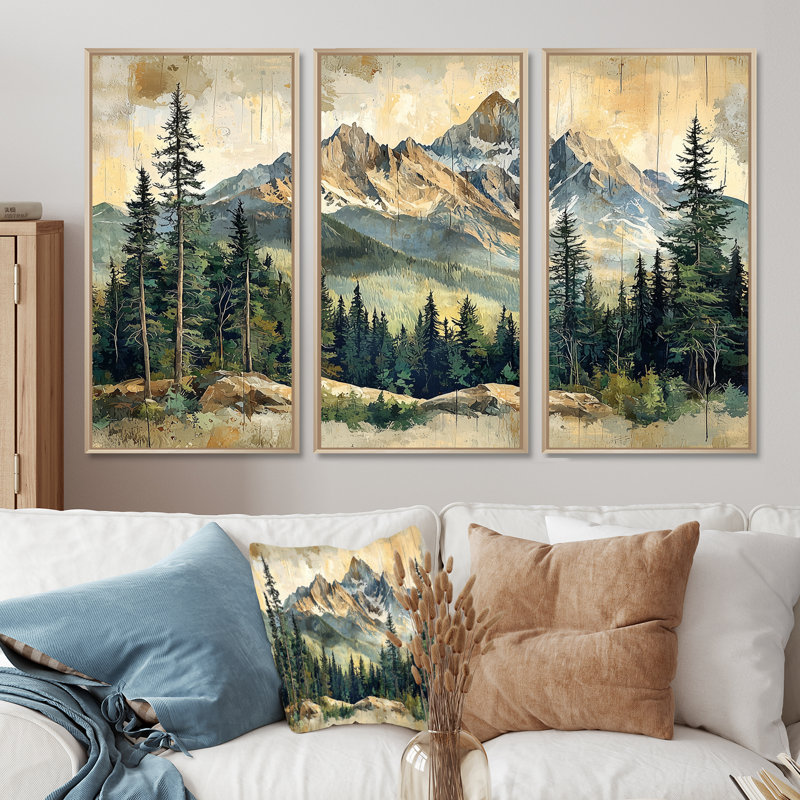 Paysage de montagne en montagne I - Art mural montagnes - ensemble de 3, H 40 po x l 60 po, Érable