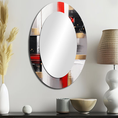 Miroir mural moderne ovale rouge et doré à motif abstrait I