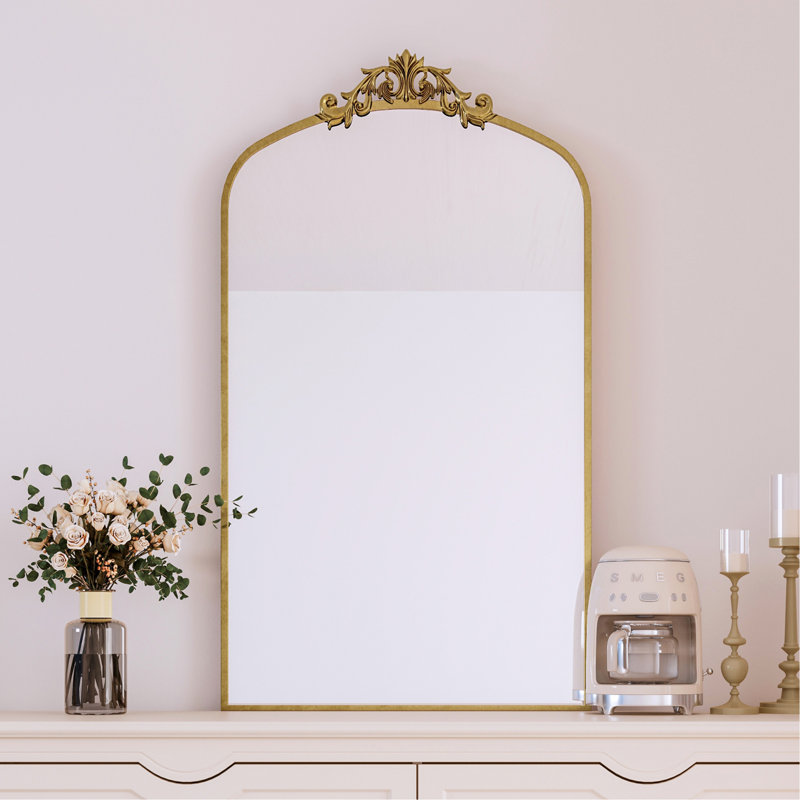 Wall Mirror 43X24 Inch Vintage Ornate Arched Floor Mirror Metal Framed Mirror Dressing Mirror, For Entryway, Living Room, Bedroom,  Antique Bronze