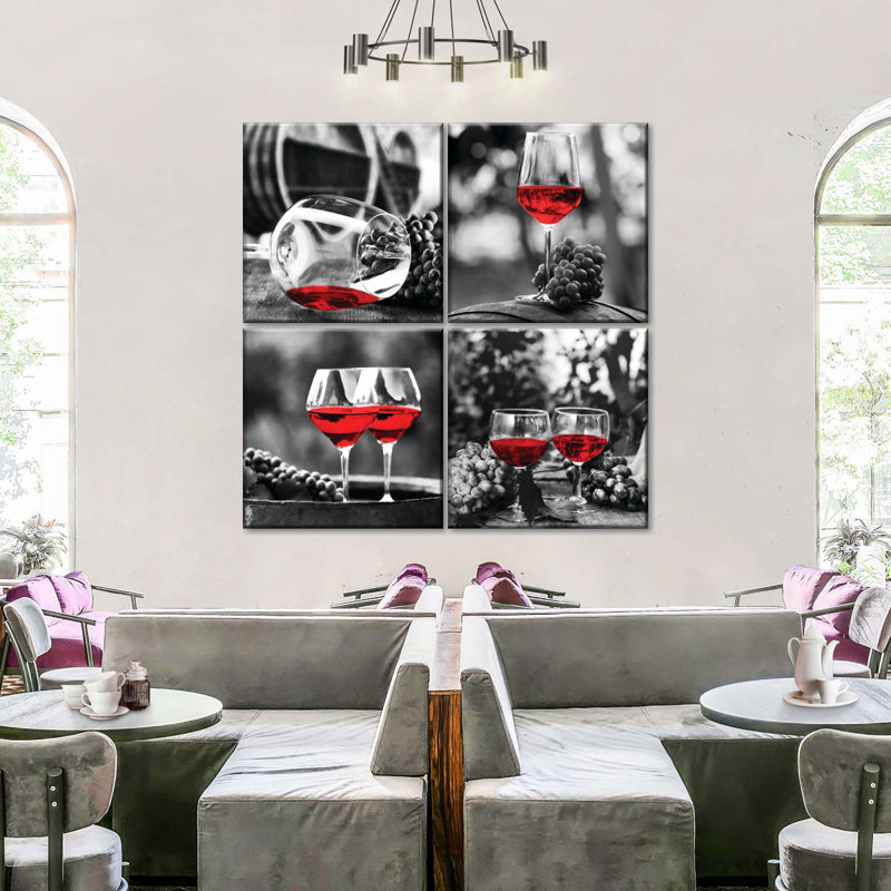 «Red Wine Glasses», ensemble de reproduction sur toile, H 18 po x l 18 po x P 1 po