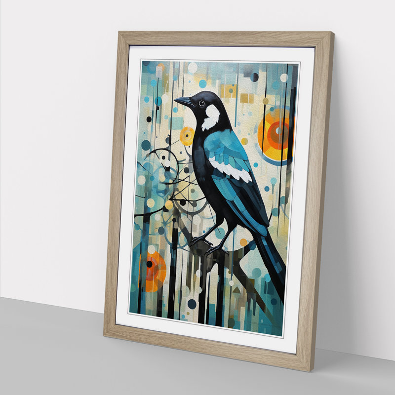 Magpie Dadaism - Single Picture Frame Print on Wood, Oak Framed, 34cm H x 25cm W x 2cm D