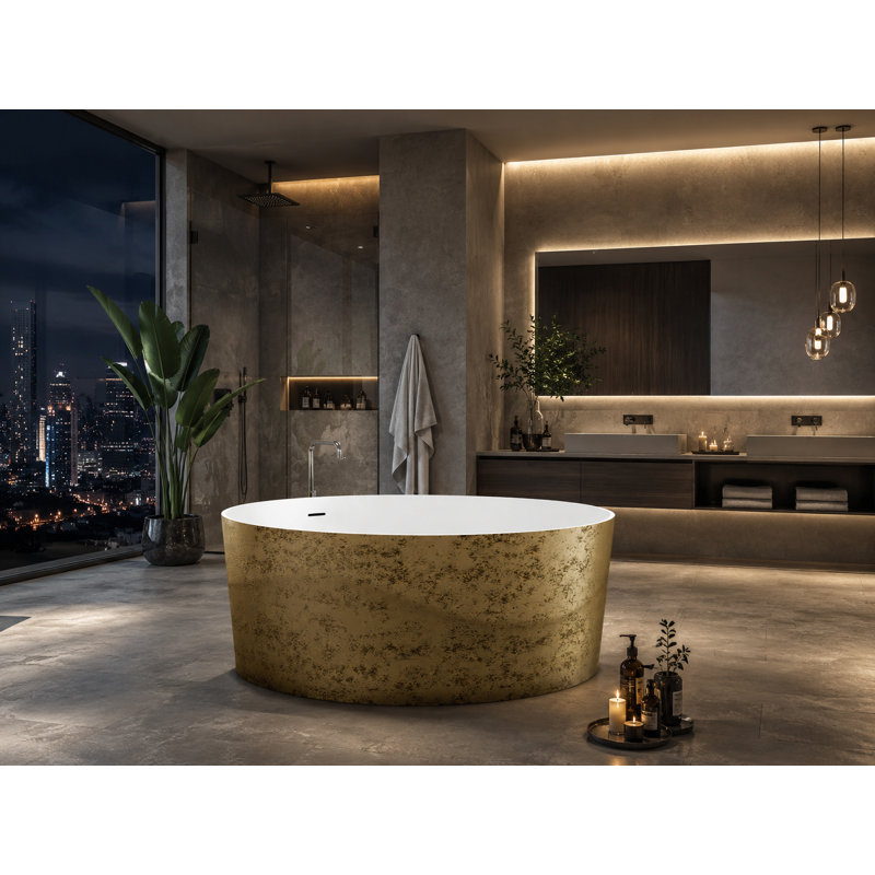 Baignoire autoportante 58,9 po , Laiton vieilli texturé / blanc