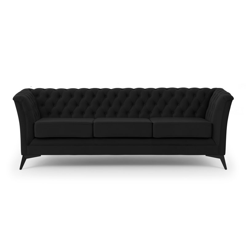 Whitby 3 Seater Velvet Sofa, Black, Black