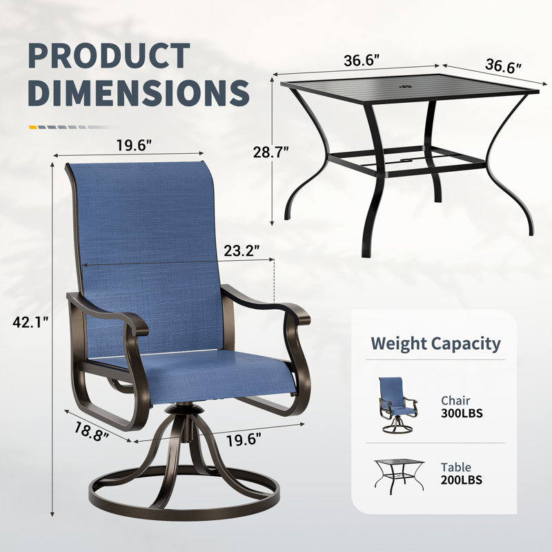 Ensemble de salle à manger d'extérieur pivotant à 360 ° - 4 personnes avec table et chaises, Bleu