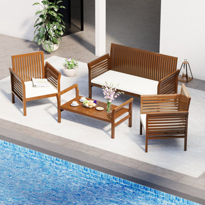 4 Piece Outdoor Acacia Wood Sofa Set