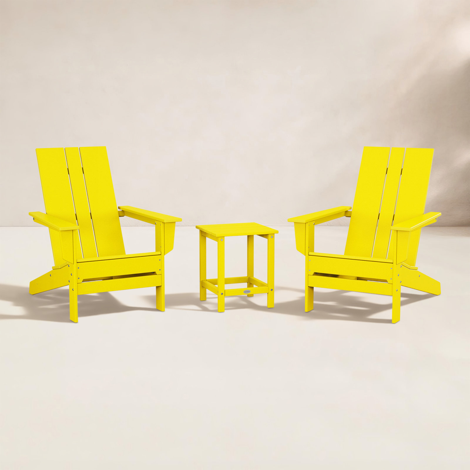 POLYWOOD® x 2-Person Adirondack Outdoor Seating Group with Side Table, Lemon