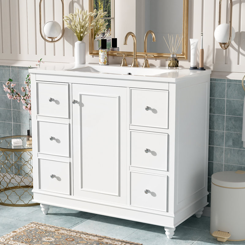 Meuble-lavabo moderne blanc avec lavabo en céramique, Blanc
