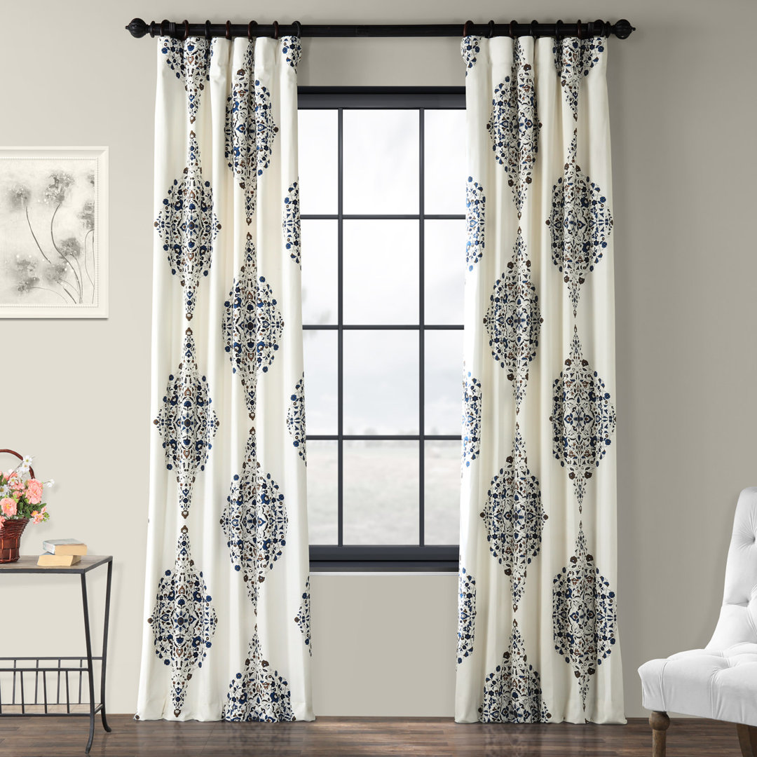 Mcclenton Medallion Damask Printed Cotton Rod Pocket Room Darkening Curtains - Single Panel Drapes Bungalow Rose Curtain 