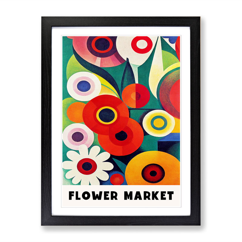 Retro Flower Market Exhibition No.11 - Single Picture Frame Print on Wood, 46cm H x 34cm W x 2cm D