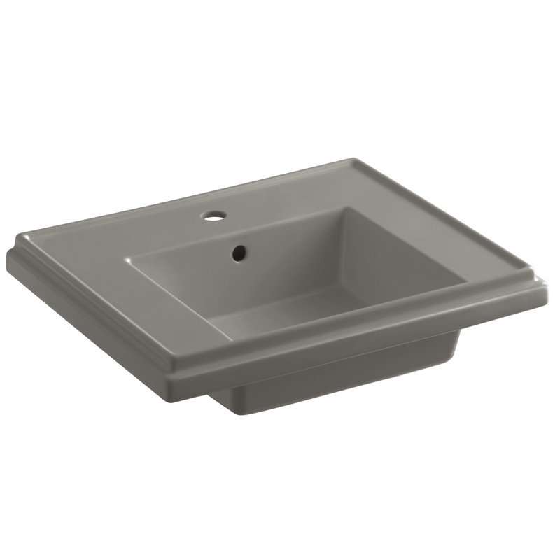Tresham Ceramic 24" Pedestal Bathroom Sink with Overflow, Cashmere, Single Hole Faucet