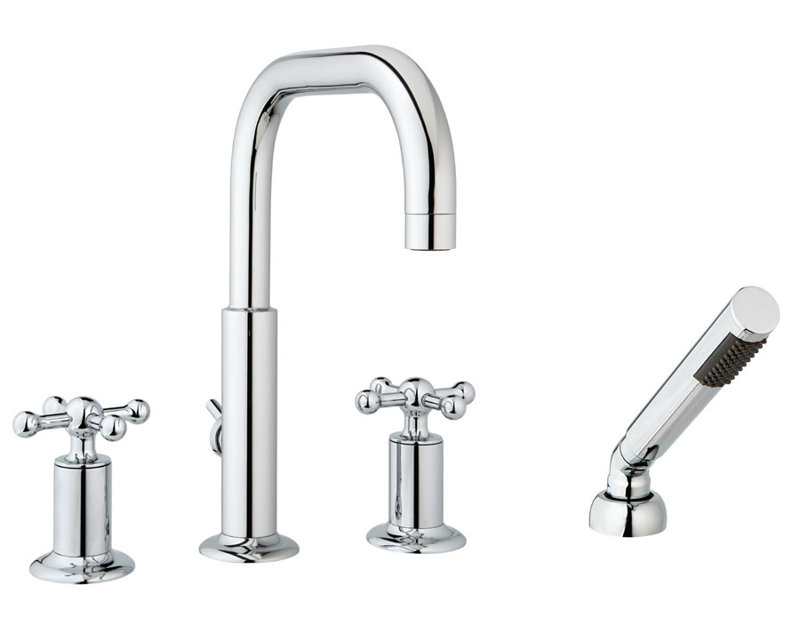 Tub Filler with Diverter, Polished Chrome, With Handheld Shower
