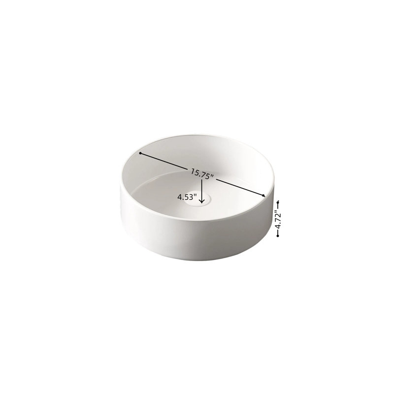 Nora 16" Round Ceramic Vessel Bathroom Sink without Faucet, Pure White Round, 16"