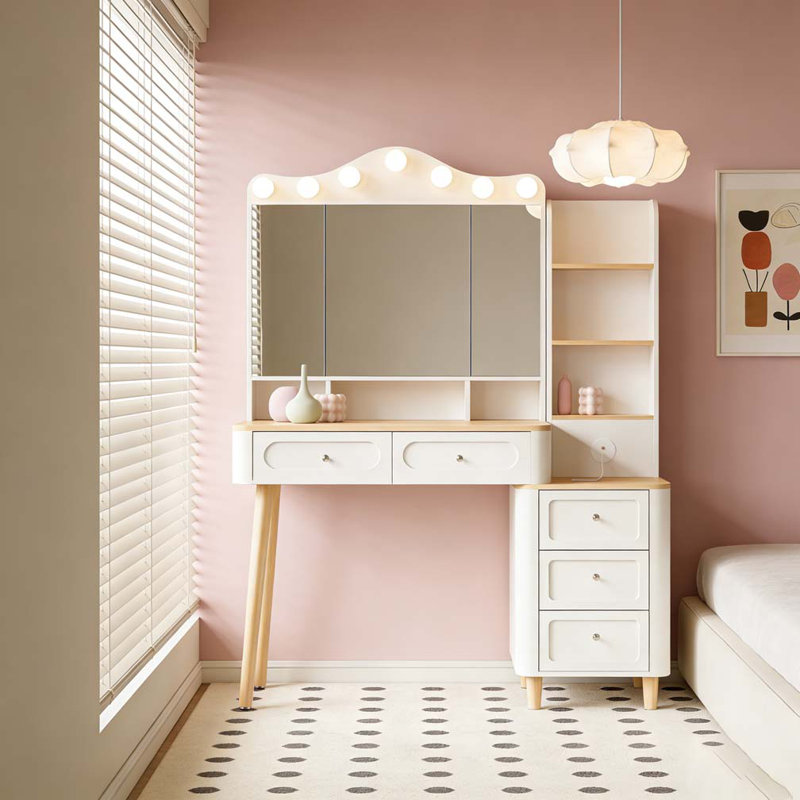 Bureau de coiffeuse avec miroir et lumières