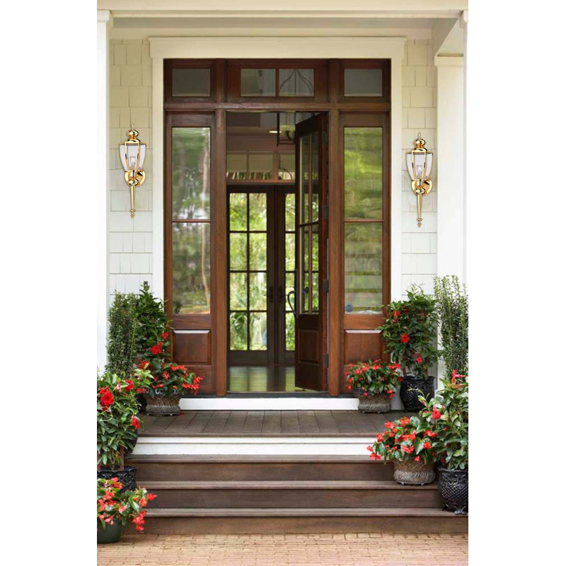 1-Light Outdoor Steel Polished Brass Wall Mount Wall Light Coach Light Lantern Light with Clear Beveled Glass