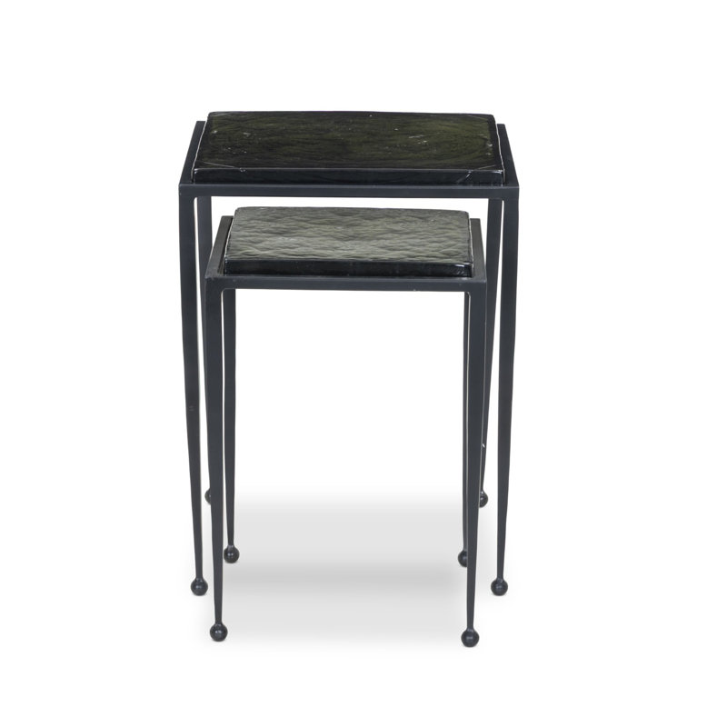 Dalston Glass Nesting End Table, Moss Cast Glass