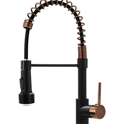 Single Handle Lever Led Kitchen Faucet With Pull Down , Black And Rose Gold Sink Faucet, Contemporary Style, Brass Material, 360 Degree Rotating High Arch Spout, Corrosion Commercial Lever, Color,