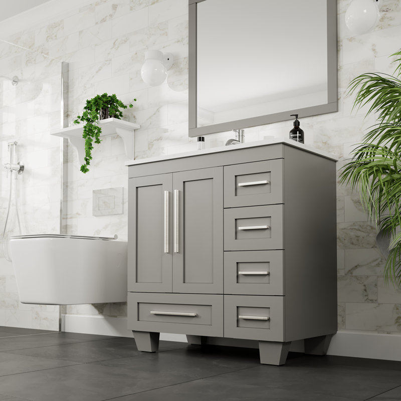 Ensemble de meuble-lavabo double 72 po Keighley, Grey, Quartz - blanc de Carrare