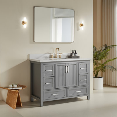 De meuble-lavabo autoportant de luxe "| armoire simple entièrement assemblée avec plateau en marbre exquis | rangement généreux (116 caractères)