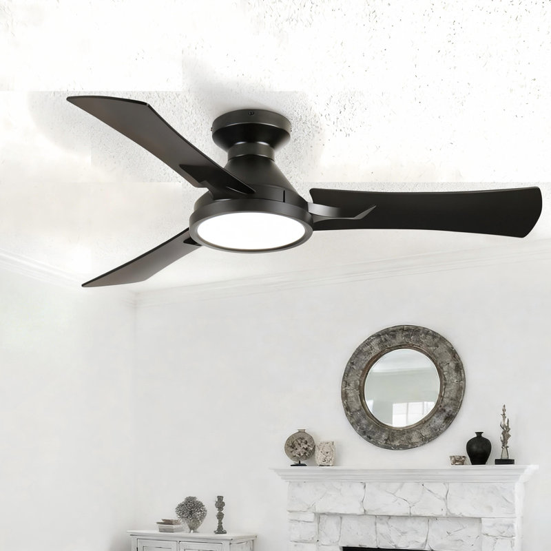 42 In. Black 3 Plywood Blades Flush Mount Standard Ceiling Fan With Full Spectrum Led Light And Remote