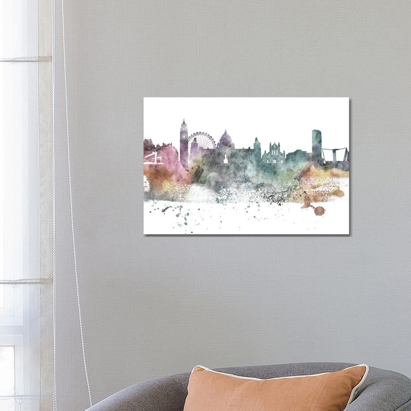 Belfast Pastel Skyline by Wall Decor Addict - Wrapped Canvas Painting, 66.04 cm H x 45.72 cm W x 1.91 cm D