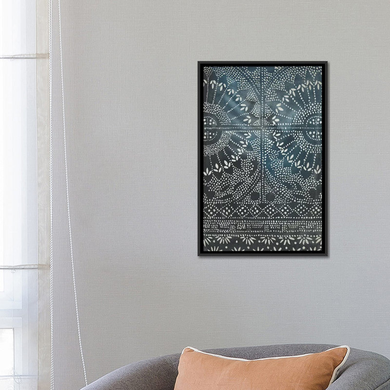 « indigo voyage i », impression sur toile, H 26 po x l 18 po x P 1,5 po, Toile avec cadre noir, Pas de tapis