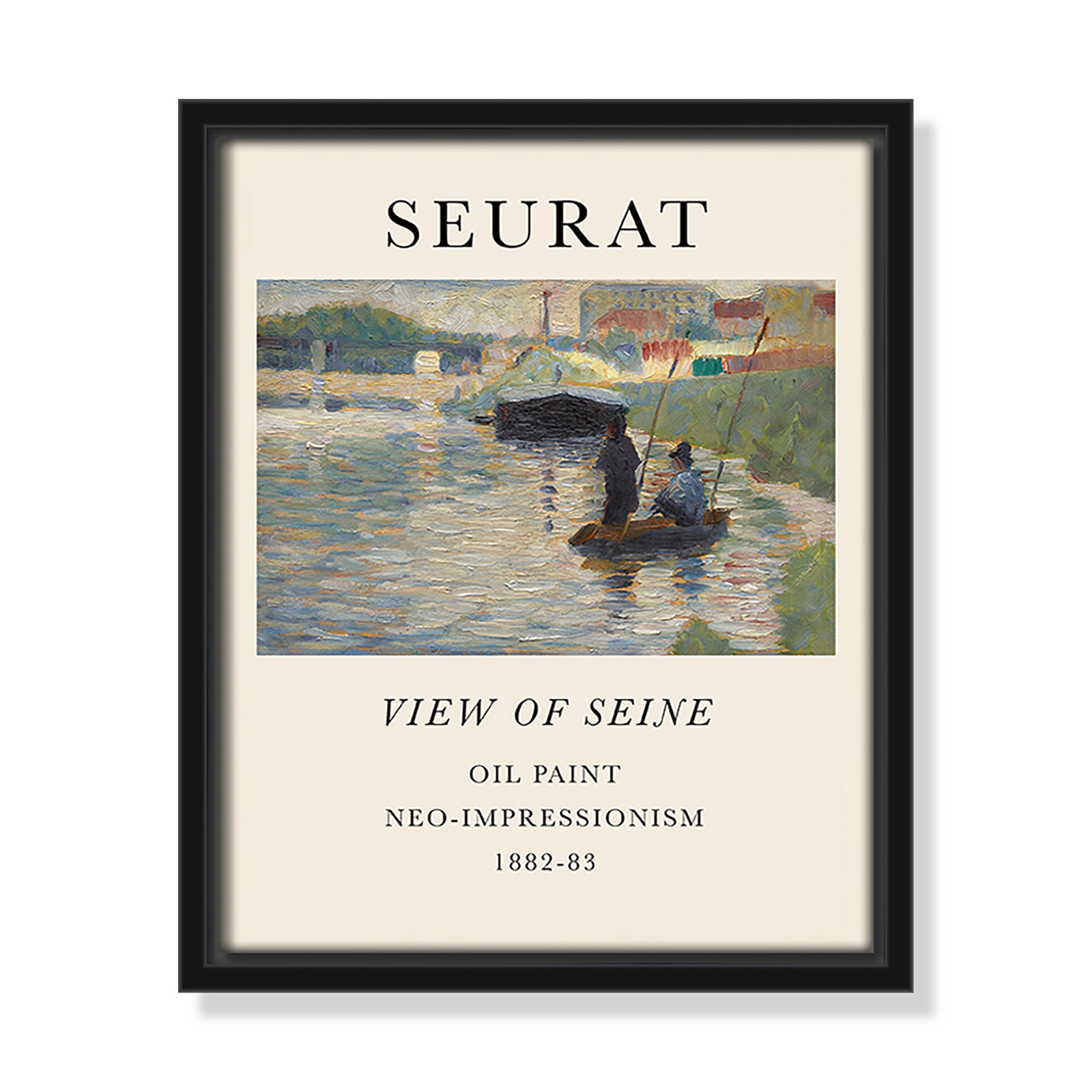View Of Seine by Georges Seurat, No, 11.5" H x 9.5" W x 2" D, Black Floater Frame
